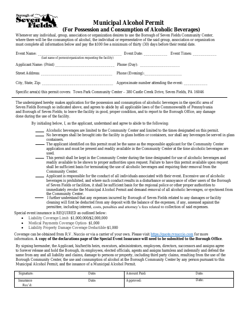 First page of the Municipal Alcohol Permit