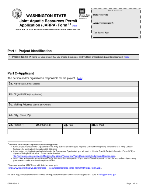 First page of the Joint Aquatic Resources Permit Application
