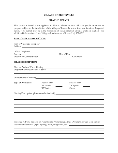 First page of the Filming Permit