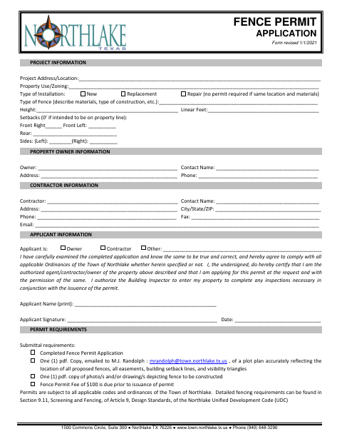 First page of the Fence Permit Application
