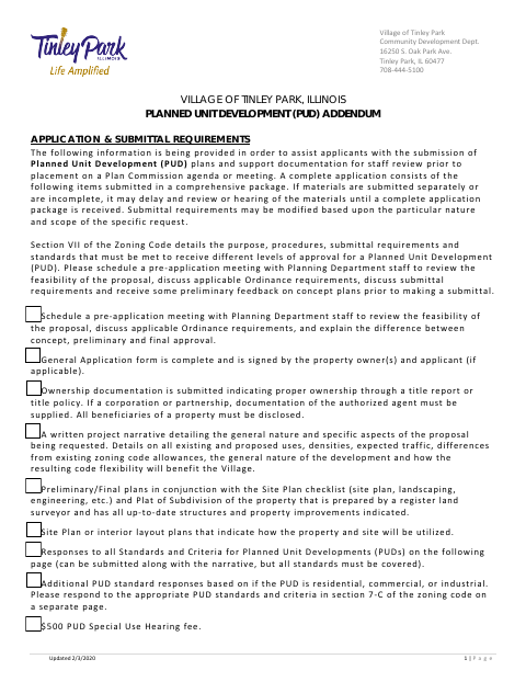 First page of the Planned Unit Development (PUD) Addendum