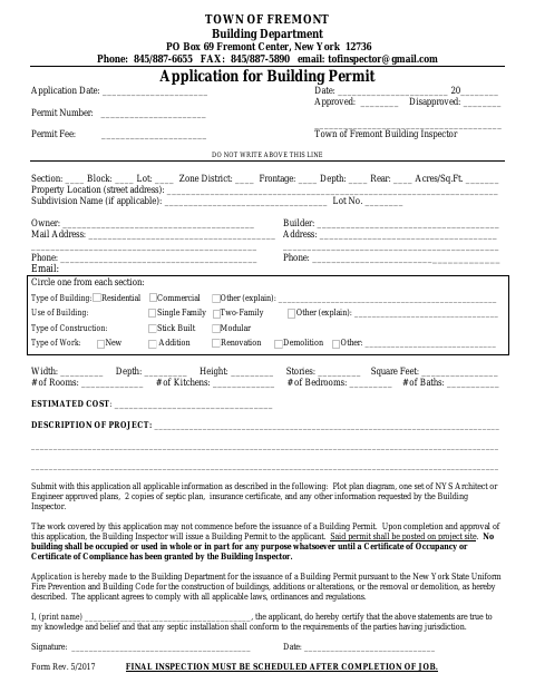 First page of the Application for Building Permit