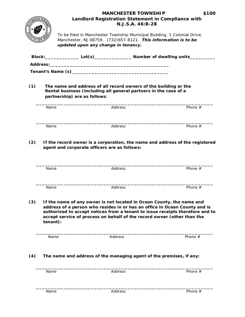 First page of the Landlord Registration Statement