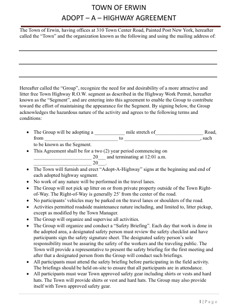 First page of the Adopt-A-Highway Agreement