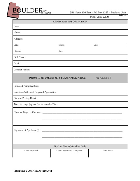 First page of the Permitted Use Application