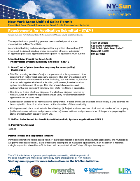 First page of the New York State Unified Solar Permit
