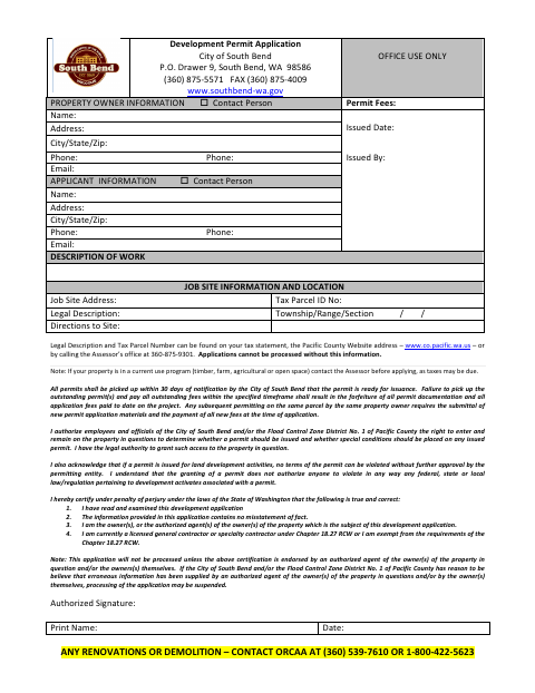 First page of the Development Permit Application