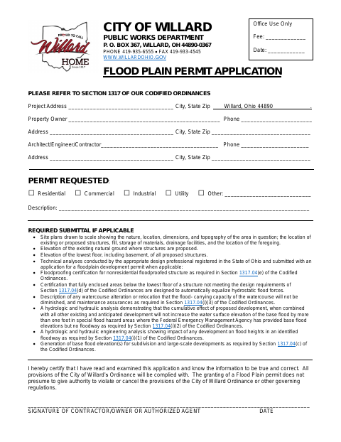 First page of the Flood Plain Permit Application
