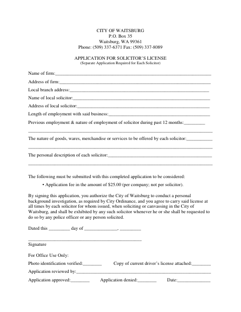 First page of the Application for Solicitor’s License