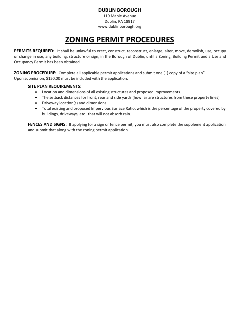 First page of the Zoning Permit Procedures