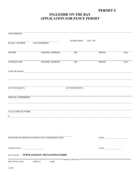 First page of the Application for Fence Permit