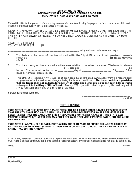 First page of the Water Affidavit