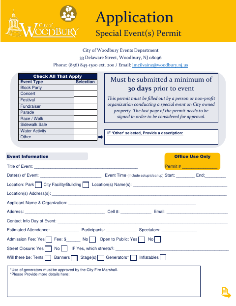 First page of the Special Event Block Party Permit Application