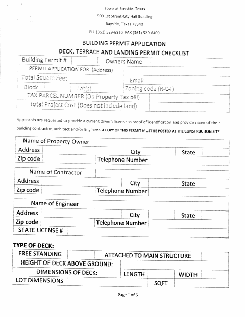 First page of the Deck, Terrace, and Landing Permit