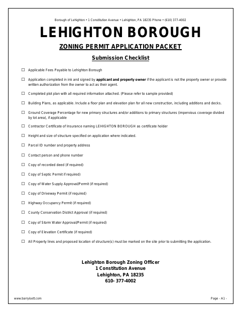 First page of the Zoning Permit Application Packet