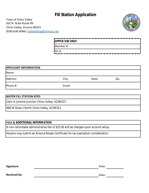 First page of the Fill Station Application