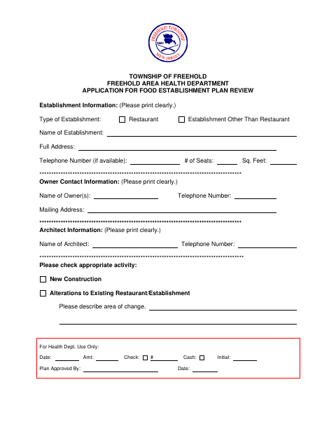 First page of the Application for Food Establishment Plan Review