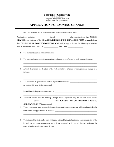First page of the Application For Zoning Change