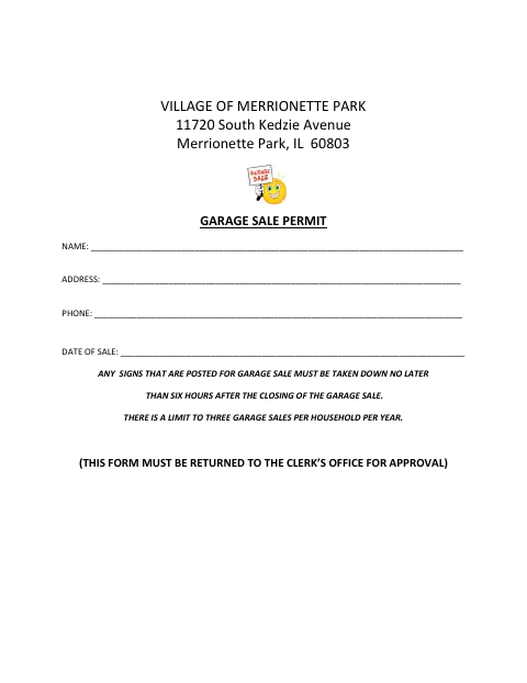 First page of the Garage Sale Permit