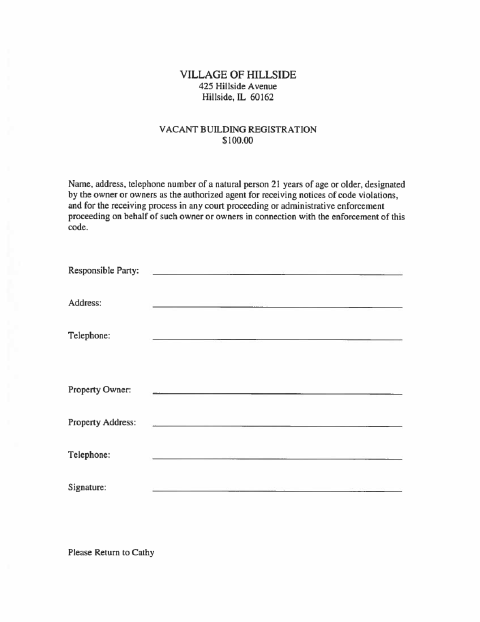 First page of the Vacant Building Registration Form