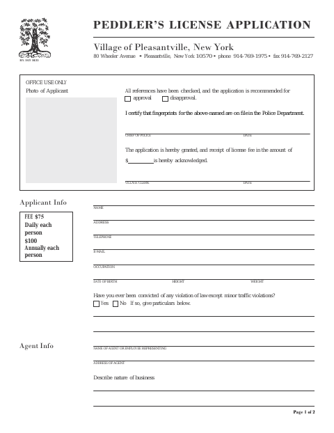 First page of the Peddler’s License Application