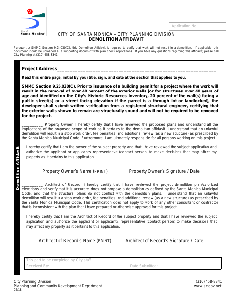 First page of the Demolition Affidavit
