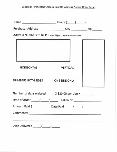 First page of the 911 Address Placard Order Form