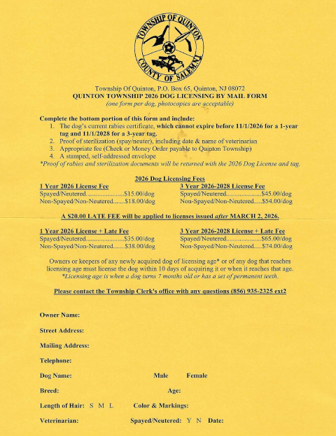 First page of the Dog License Application