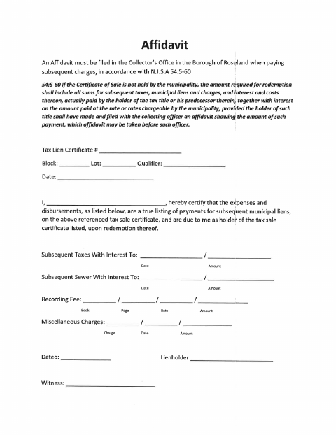 First page of the Tax Collector Affidavit