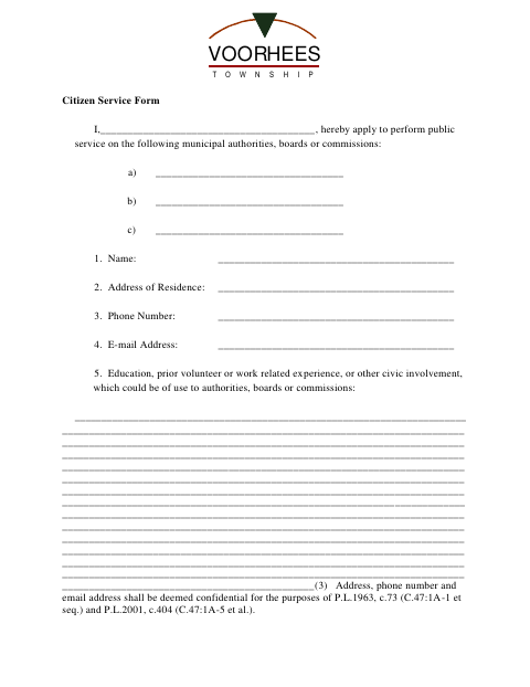 First page of the Citizen Service Form