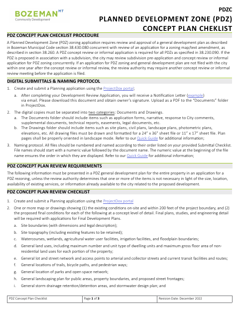 First page of the Planned Development Zone Concept Plan Certification