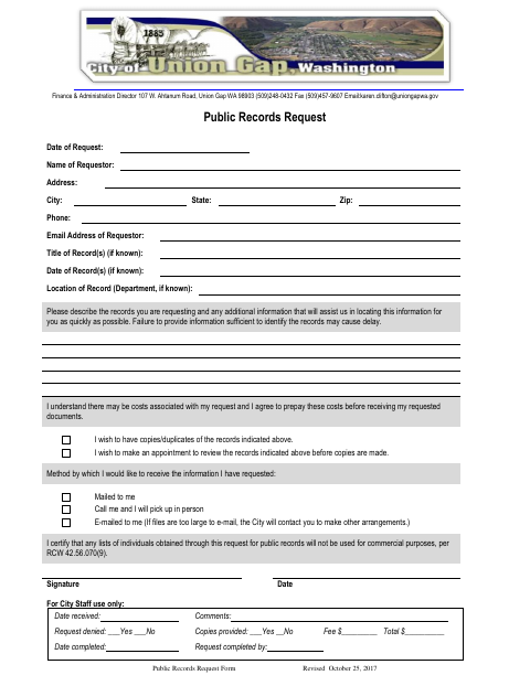 First page of the Public Records Request Form