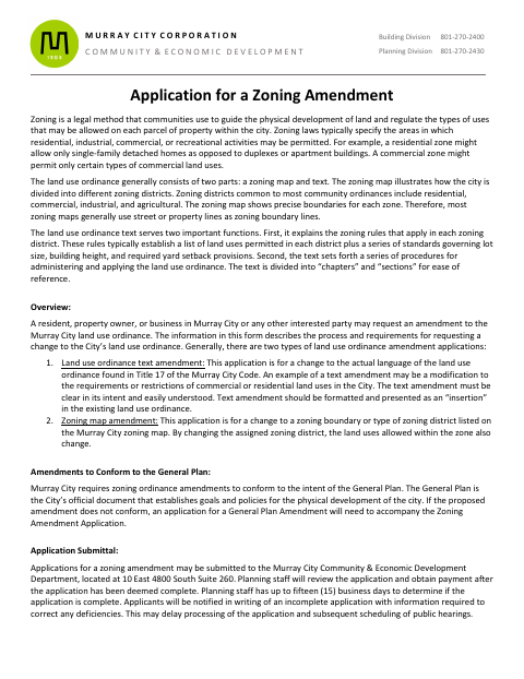 First page of the Zoning Amendment Application