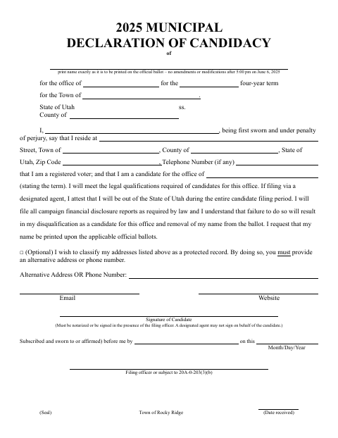 First page of the Municipal Declaration of Candidacy