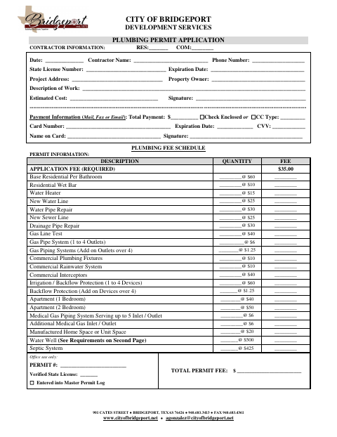 First page of the Plumbing Permit Application