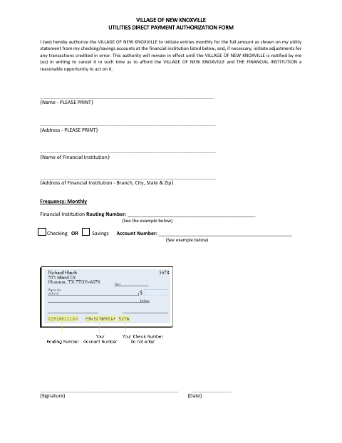 First page of the Utilities Direct Payment Authorization Form