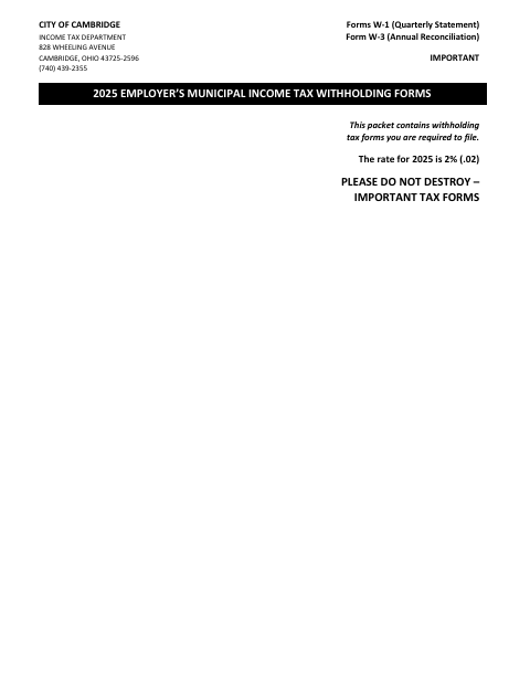 First page of the Employer’s Municipal Income Tax Withholding Forms