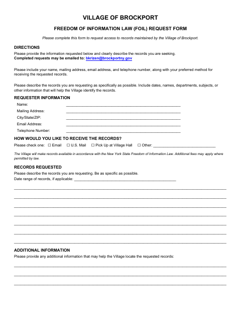 First page of the Freedom of Information Law (FOIL) Request Form