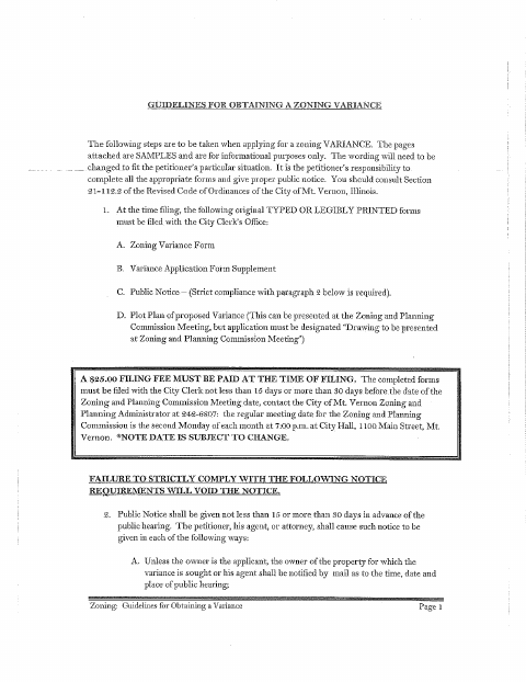 First page of the Zoning Variance Application