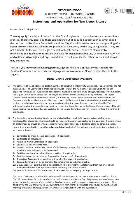 First page of the New Liquor License Application