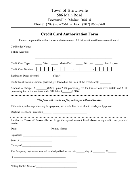First page of the Credit Card Authorization Form