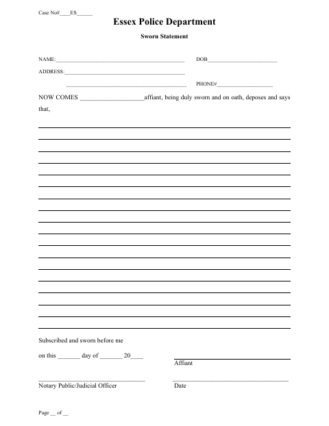 First page of the Police Department Sworn Statement