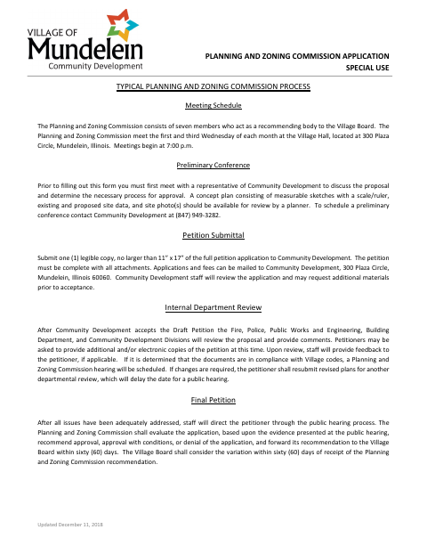 First page of the Special Use Application