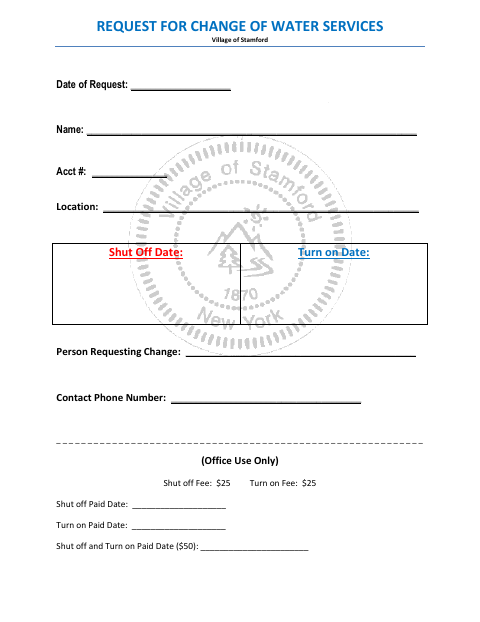 First page of the Request for Change of Water Services