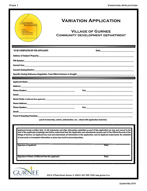 First page of the Variation Application