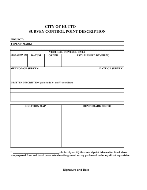 First page of the Survey Control Point Description