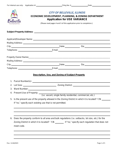 First page of the Use Variance Application