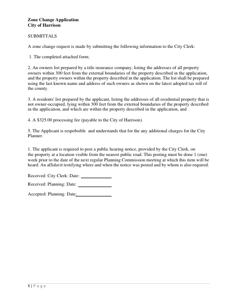 First page of the Zone Change Application