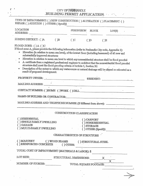 First page of the Building Permit Application