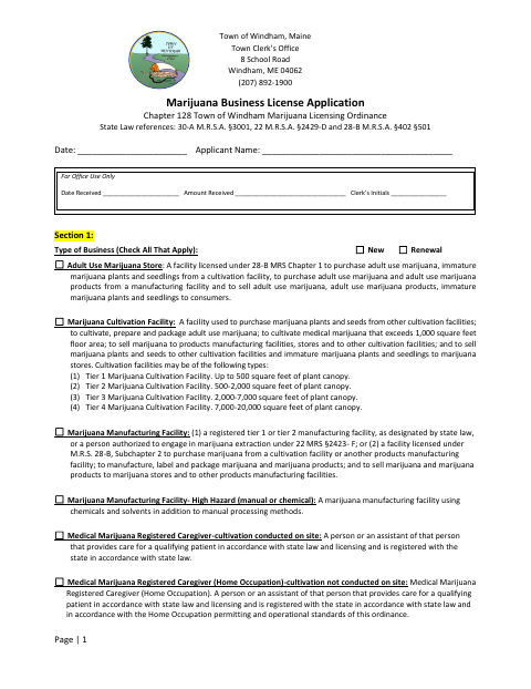 First page of the Marijuana Business License Application